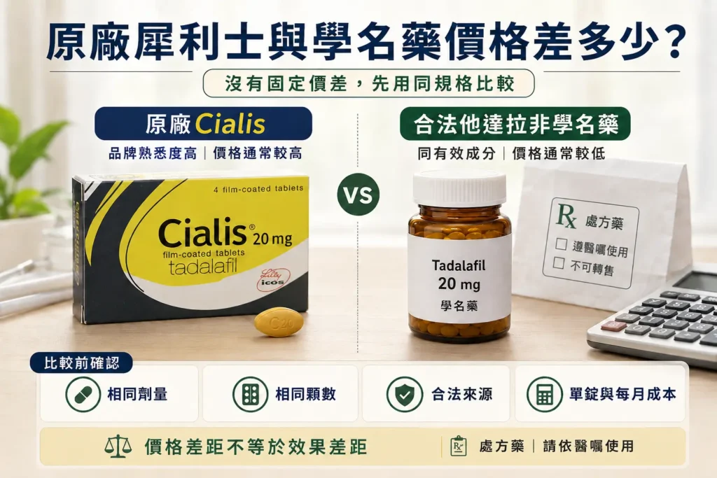 原廠犀利士與他達拉非學名藥價格差多少?選購前先看這些差別