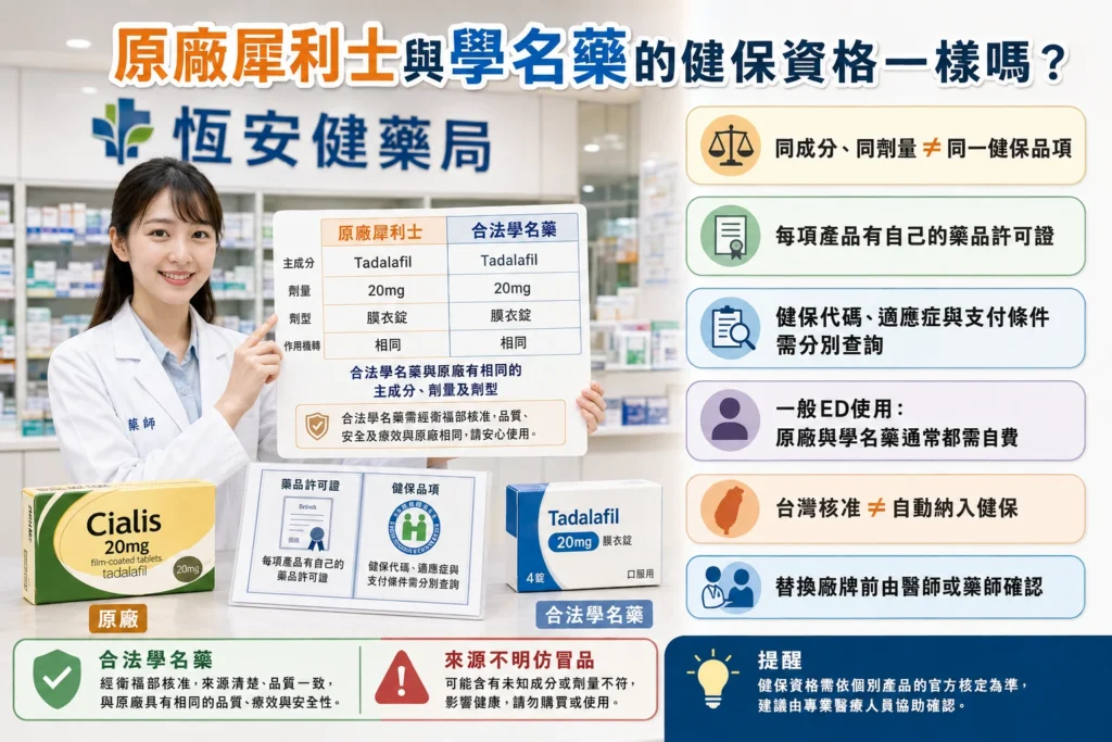 原廠犀利士與學名藥的健保資格一樣嗎?品項與自費差異解析