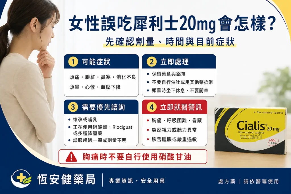 女性誤吃犀利士20mg會怎樣？副作用、懷孕風險與處理方法