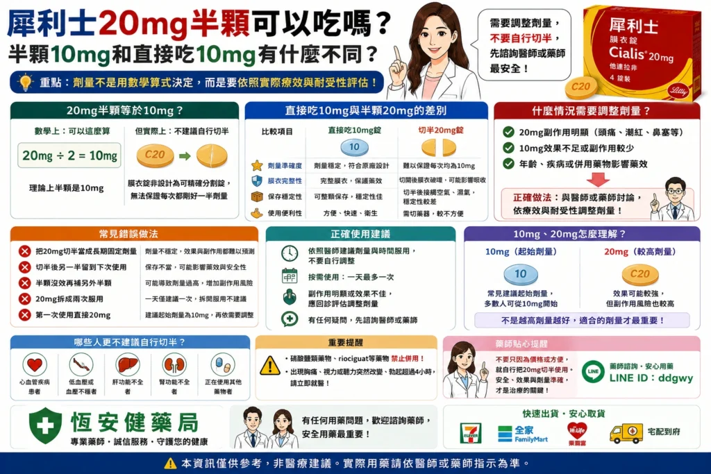 犀利士20mg半顆可以吃嗎？半顆10mg和直接吃10mg有什麼不同？