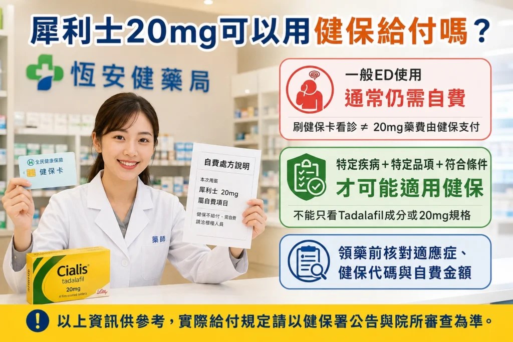 犀利士20mg可以用健保給付嗎?ED自費與Tadalafil適應症完整解析