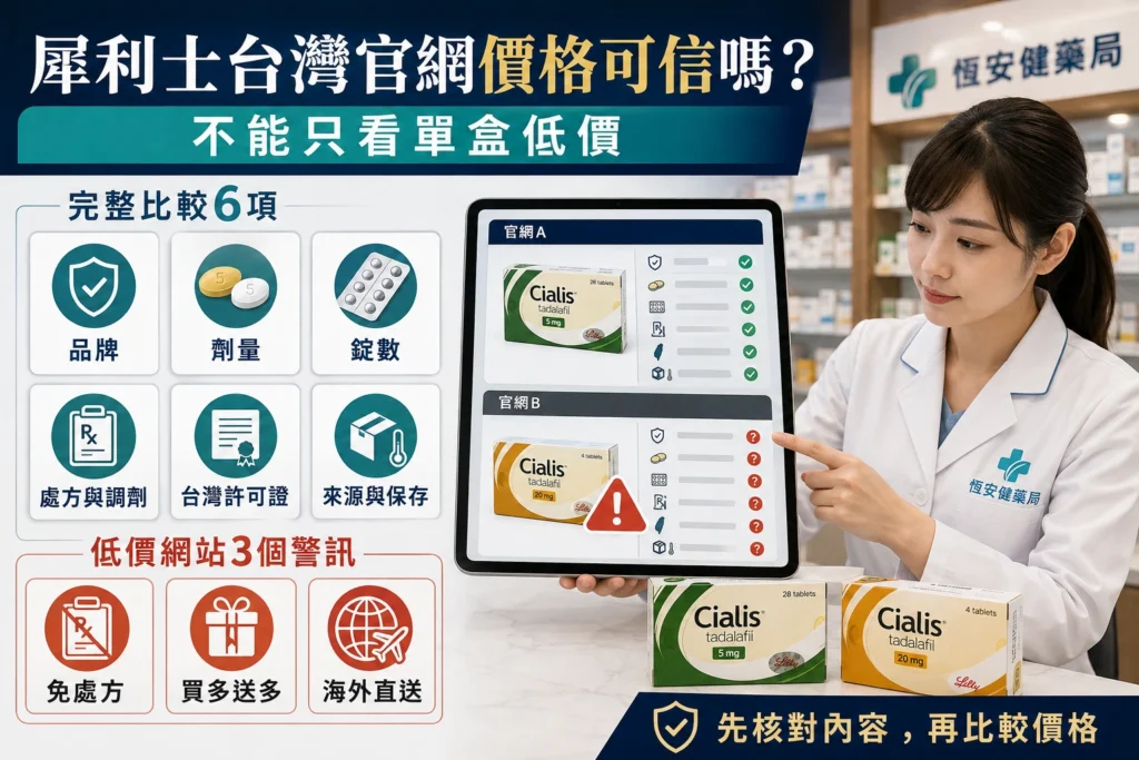 犀利士台灣官網價格可信嗎？低價網站、錠數與完整費用辨認