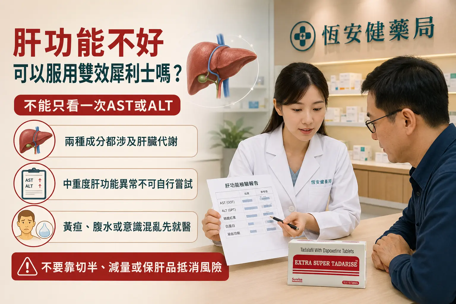 肝功能不好可以服用雙效犀利士嗎？肝硬化與劑量風險解析