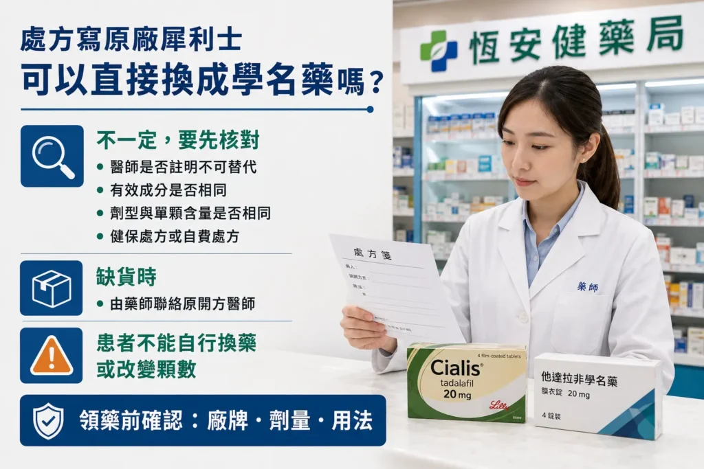 處方寫原廠犀利士,藥局可以直接換成學名藥嗎?領藥核對指南