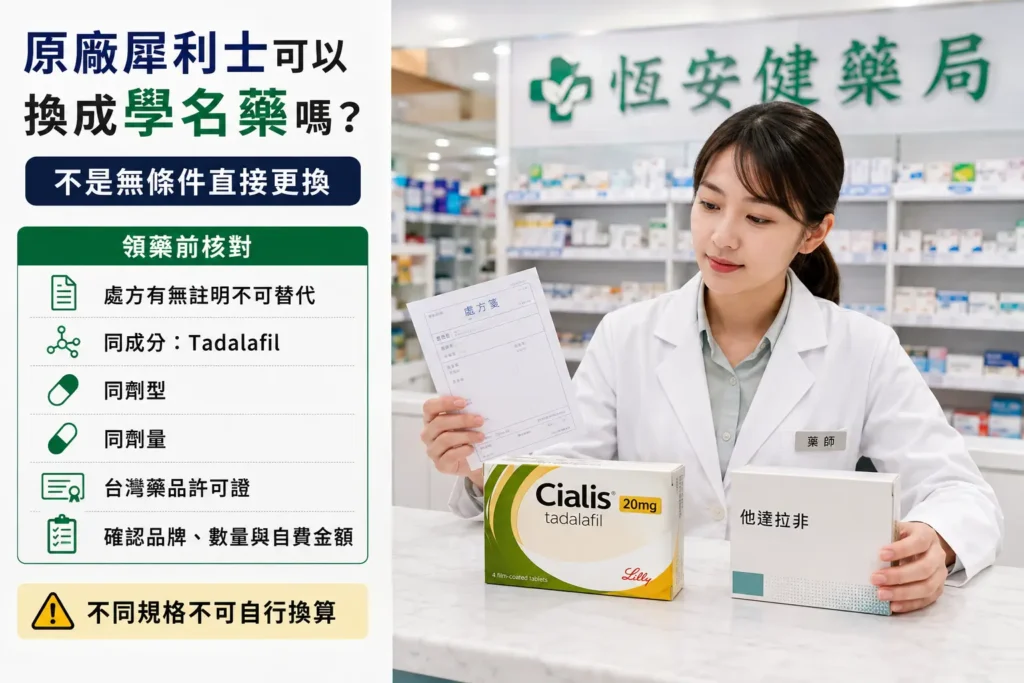 處方開原廠犀利士,藥局可以換成學名藥嗎?