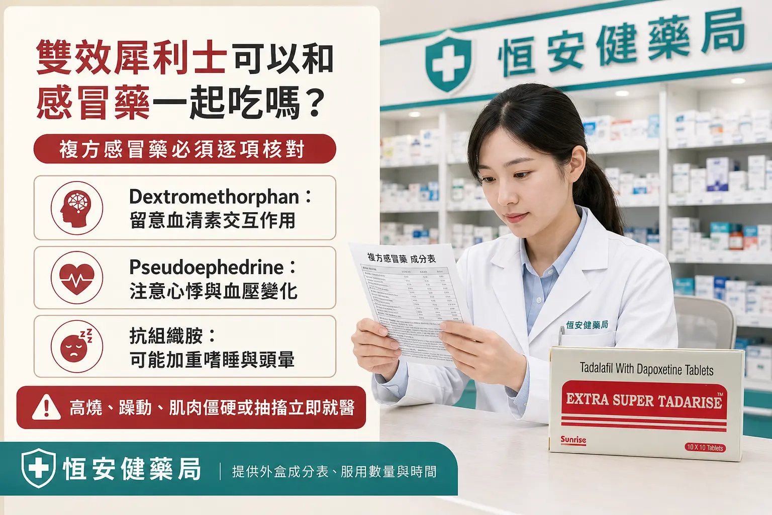 雙效犀利士可以和感冒藥一起吃嗎？止咳、鼻塞與抗組織胺成分解析