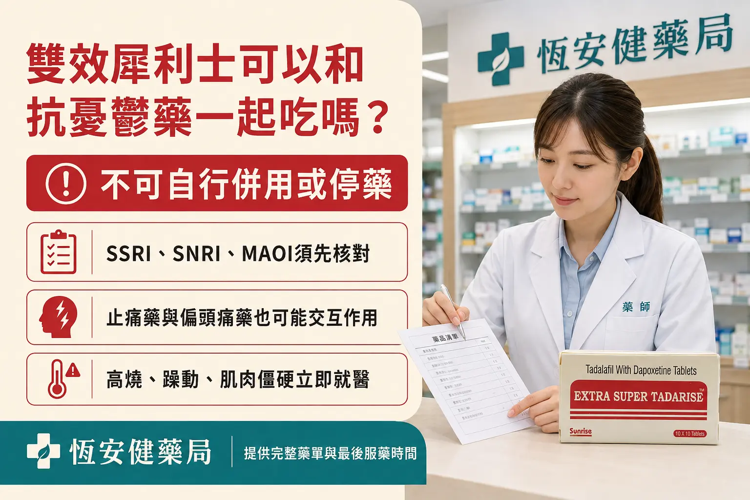 雙效犀利士可以和抗憂鬱藥一起吃嗎？血清素症候群與交互作用解析