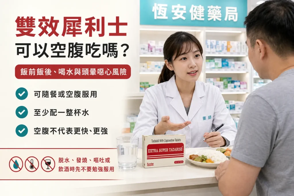 雙效犀利士可以空腹吃嗎?飯前飯後、喝水與頭暈噁心風險解析