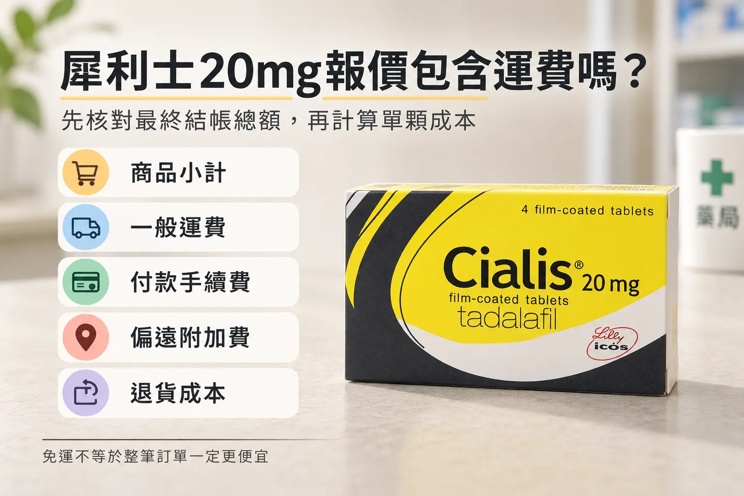 犀利士20mg報價包含運費嗎？下單前拆解結帳總額與單顆成本