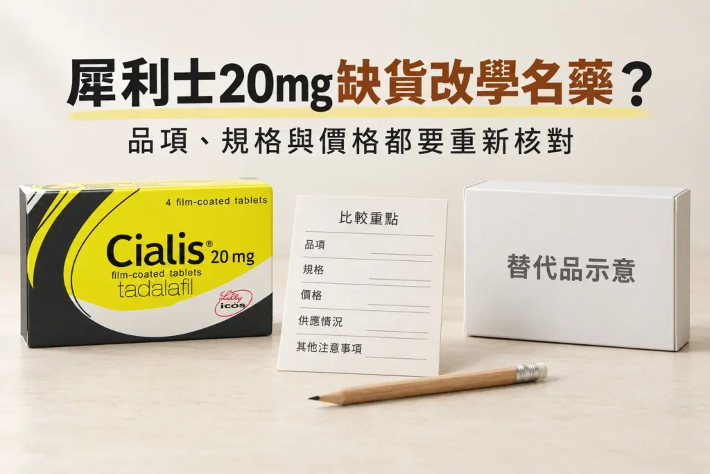 犀利士20mg缺貨改成學名藥?原報價與商品規格要重新核對