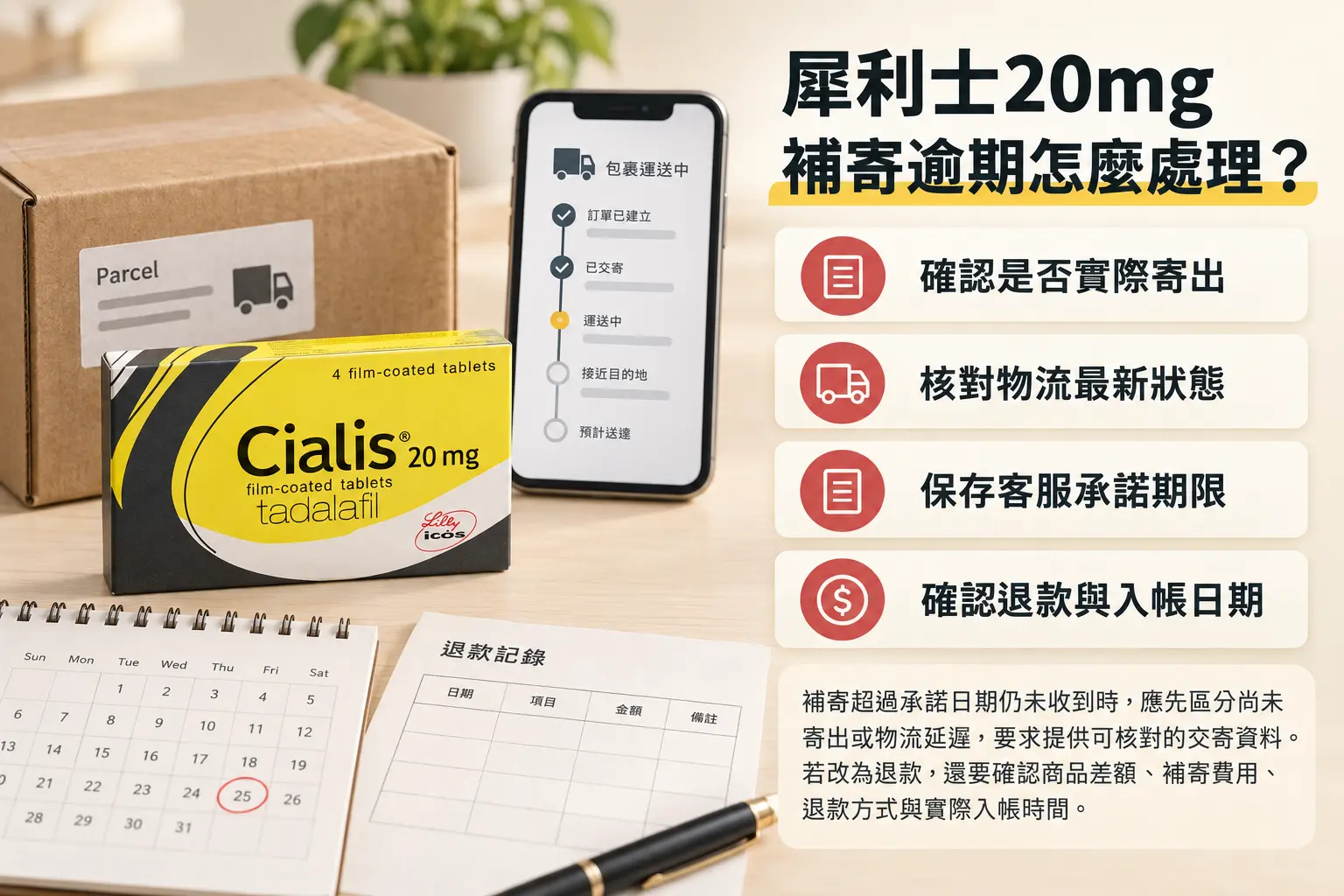 犀利士20mg補寄逾期怎麼處理？查件、退款與費用紀錄重點