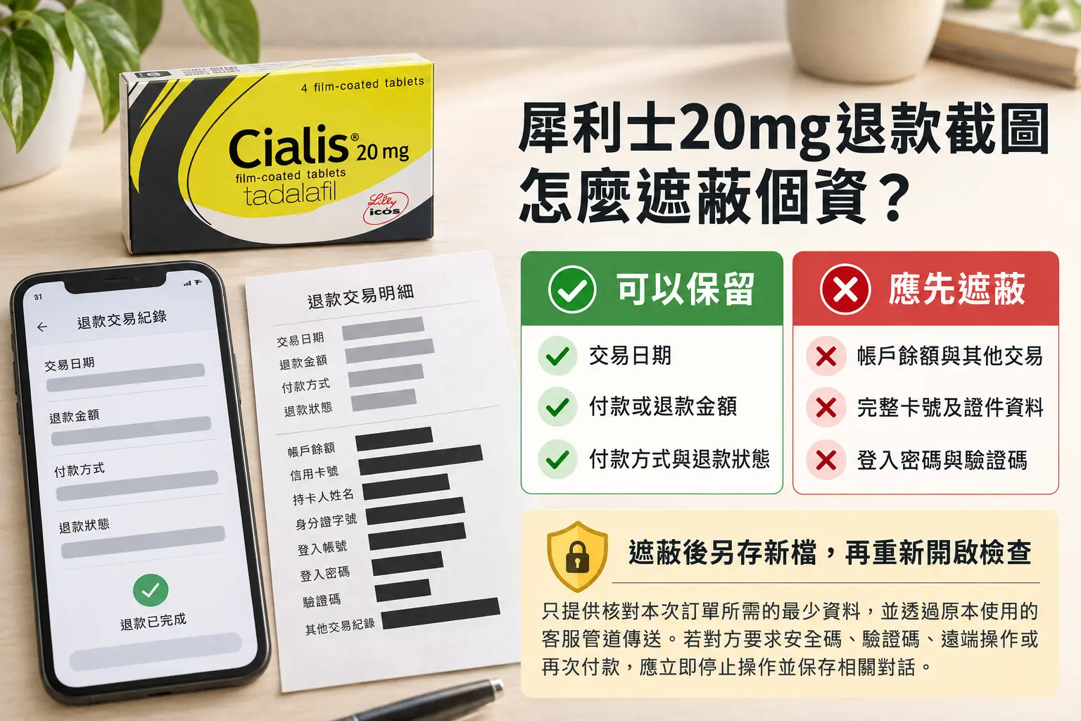 犀利士20mg退款截圖怎麼遮個資？保留必要欄位與安全傳送方法