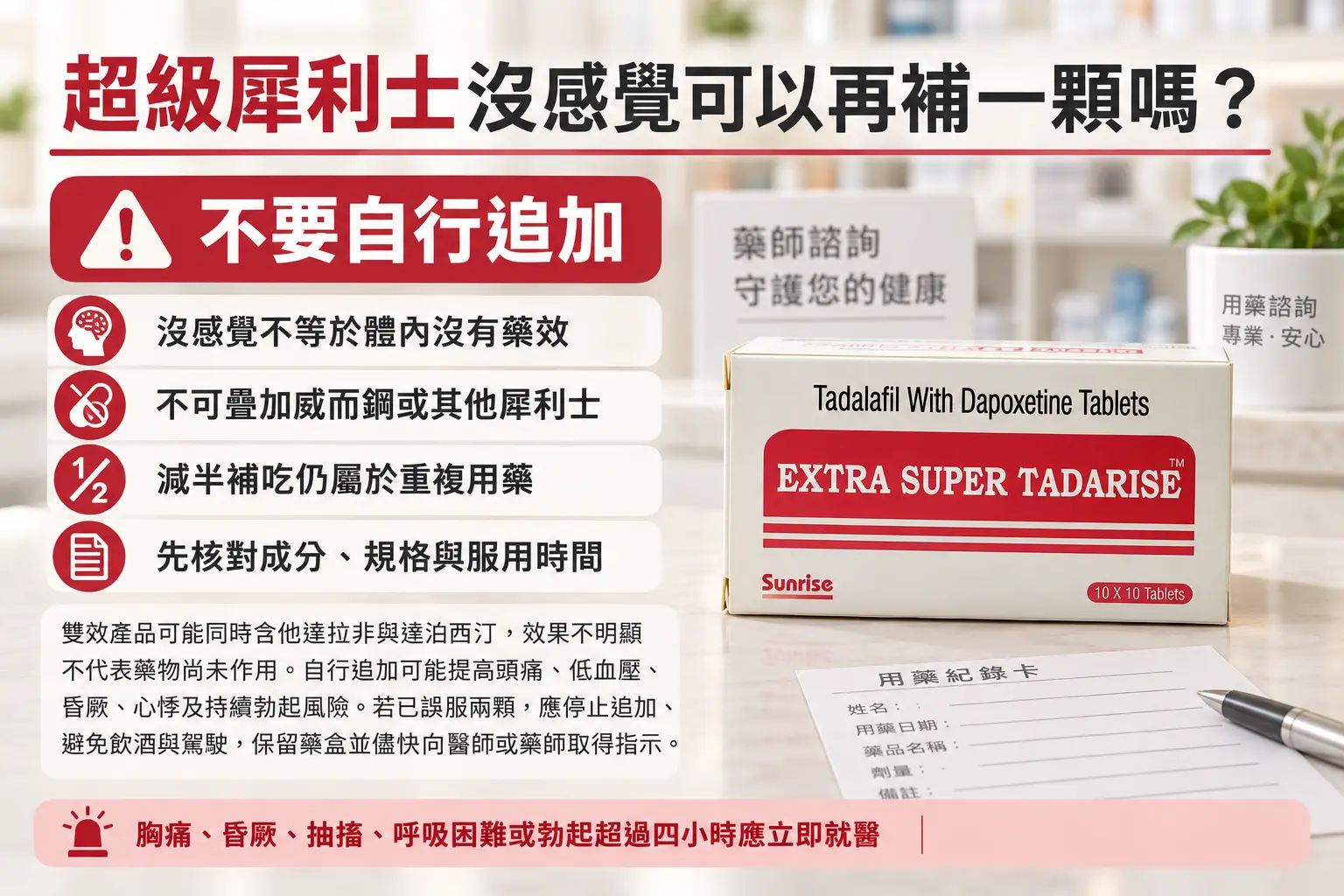 超級犀利士沒感覺可以再補一顆嗎？安全處理指南