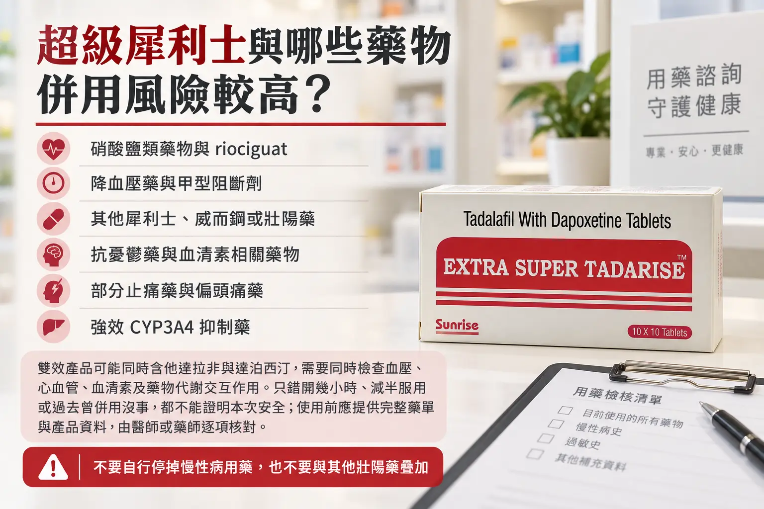 超級犀利士不能和什麼藥一起吃？高風險交互作用與用藥核對指南