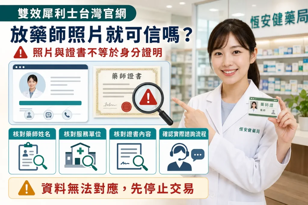 雙效犀利士台灣官網放藥師照片就可信嗎？專業身分與客服核對方法