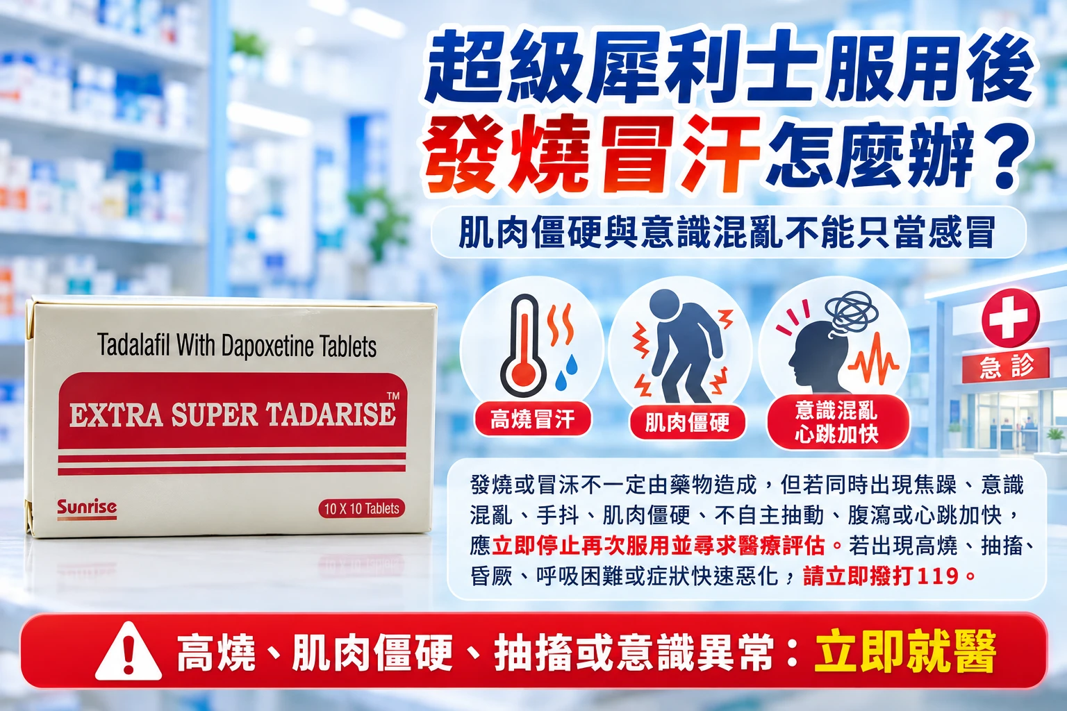 超級犀利士服用後發燒冒汗怎麼辦？肌肉僵硬與血清素反應警訊