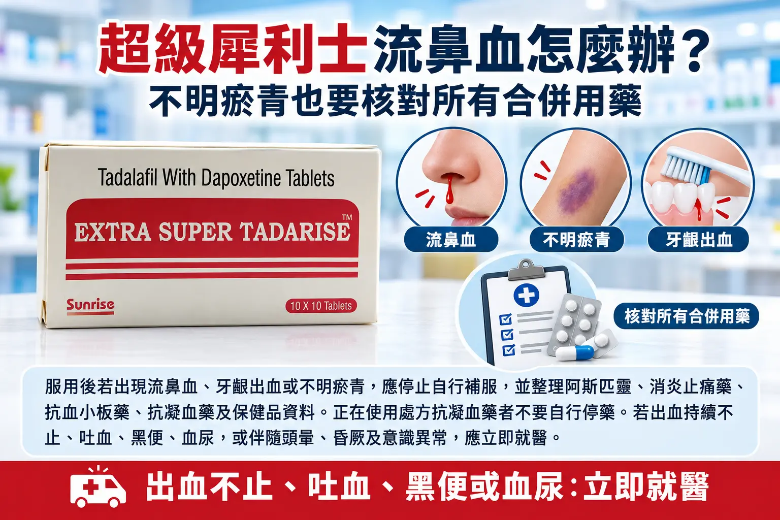 超級犀利士流鼻血怎麼辦？瘀青與異常出血要注意哪些藥物